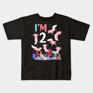 Axolotl Fish 2nd Birthday I'm 2 Years Old lets party Axolotl Kids T-Shirt